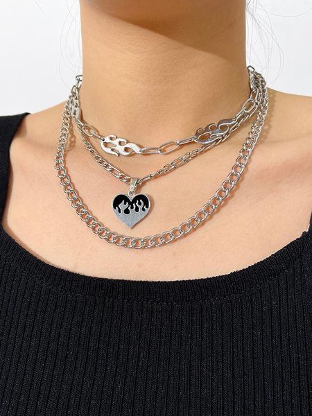 

chokers aprilwell 3 pcs love flame gothic necklace for women aesthetic silver color choker chain 2021 y2k jewelry gift girl friend, Golden;silver