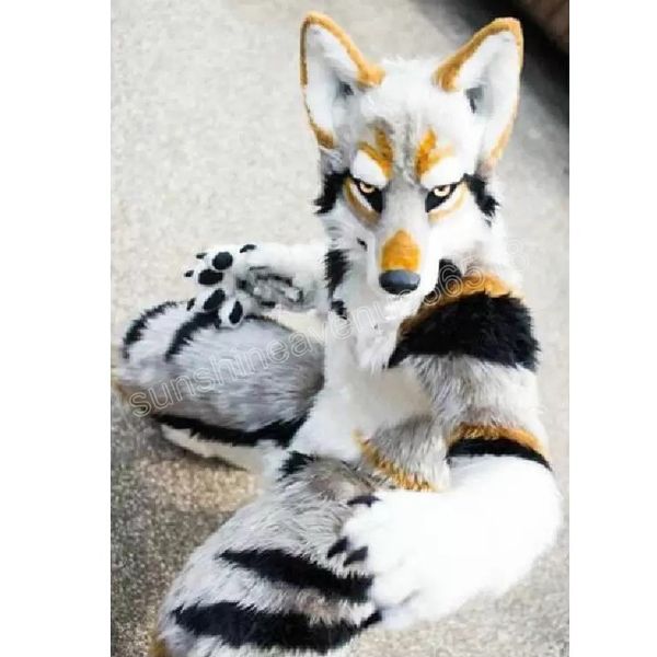 

halloween long fur furry husky mascot costume cartoon theme character carnival adults size christmas birthday party fancy outfit, Red;yellow