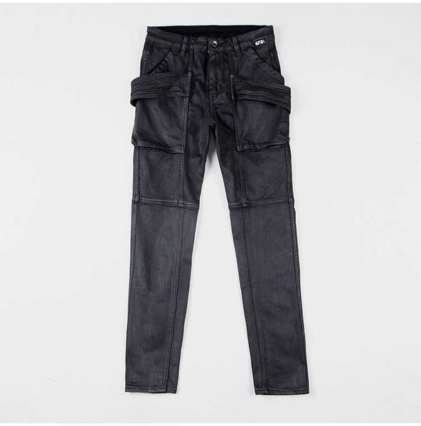 

men's jeans 2021 new ro streamer double ring waxed denim pants men's, Blue