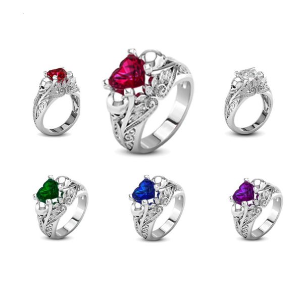 

fashion multicolor alloy heart ring for everyday wear, Black