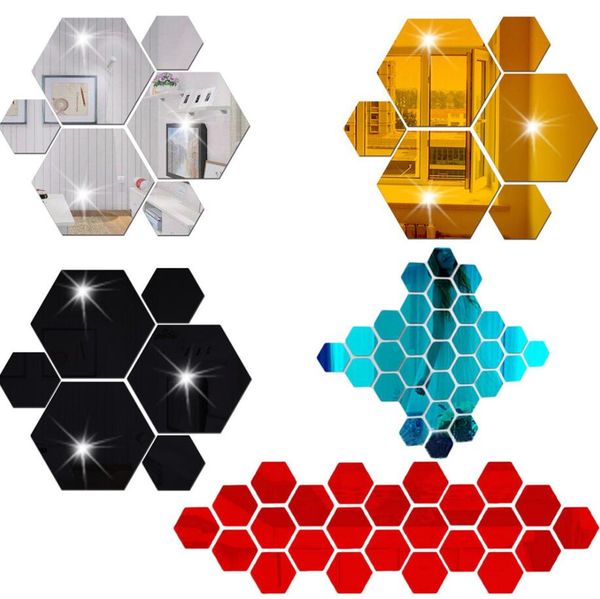 

12pcs/set 3d hexagon mirror sticker acrylic wall decoration home decoration accessories for living room art wallpaper stickers