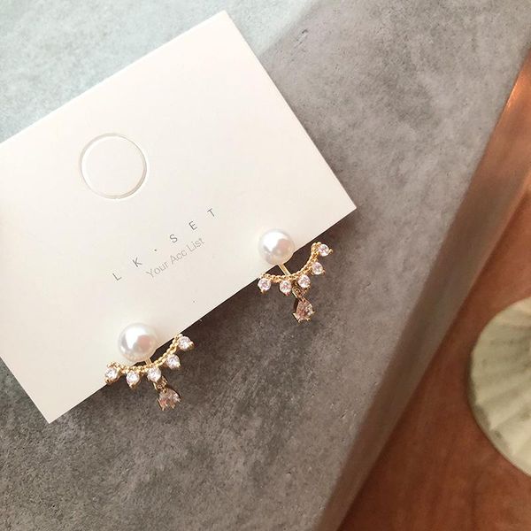 

women zircon earring with imitation pearl sweet girls ear stud romantic gift lady small jewelry mini accessory present, Golden;silver