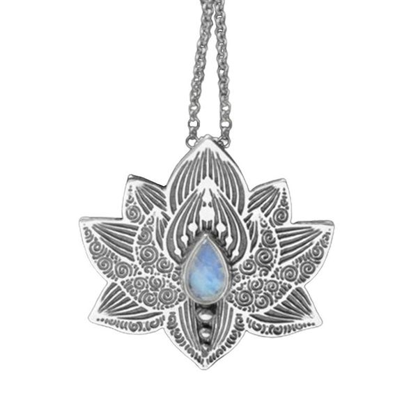 

pendant necklaces retro bohemian style lotus yoga necklace for women vintage link chain choker female party jewelry, Silver
