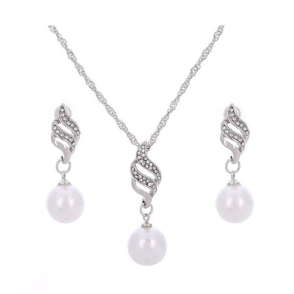 

earrings & necklace 1 set luxury and ear jewelry neck chain kit for bride, Silver