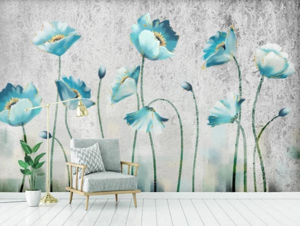 

wallpapers european blue floral wallpaper for walls mural large po home wall decor hand painting flower roll custom