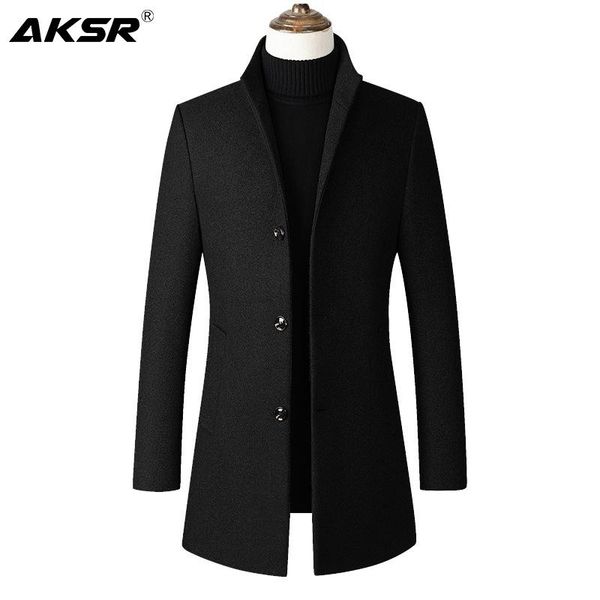 

men's trench coats aksr men coat wool blends windbreaker jacket long sleeve autumn and winter solid color thick size -4xl, Tan;black