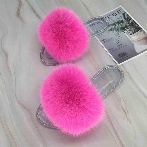 

fur slides for women ry female fluffy slippers with jelly slipper transparent sandals summer flip flops 210914, Black