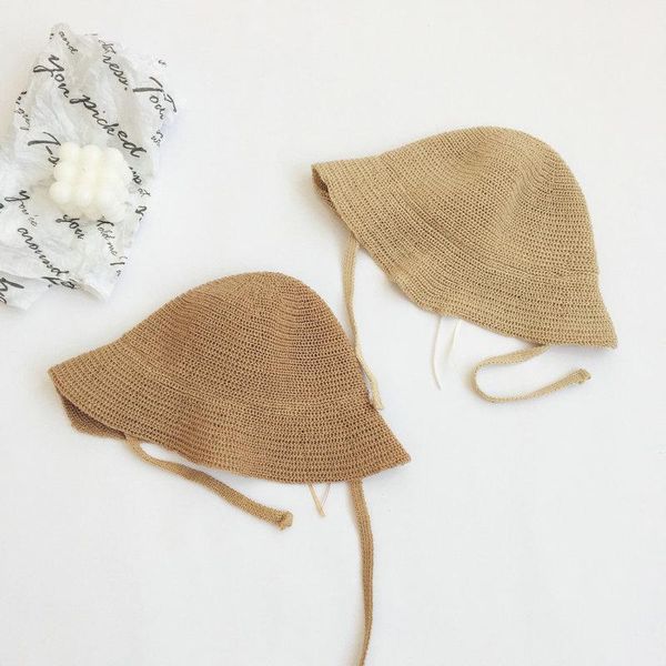 

wide brim hats 2021 the style joker solid color handmade straw hat foldable sun outdoor travel for child boy and girl 03, Blue;gray