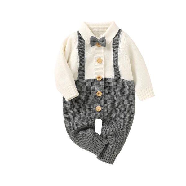 

jumpsuits baby boys casual knitted romper grey turn-down collar gentleman long sleeve button-down jumpsuit, Blue
