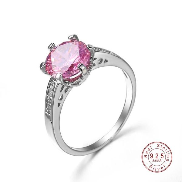 

wedding rings pretty fashion classic cut tourmaline pink cubic zirconia jewelry white gold color ring for women party bague bijoux, Slivery;golden