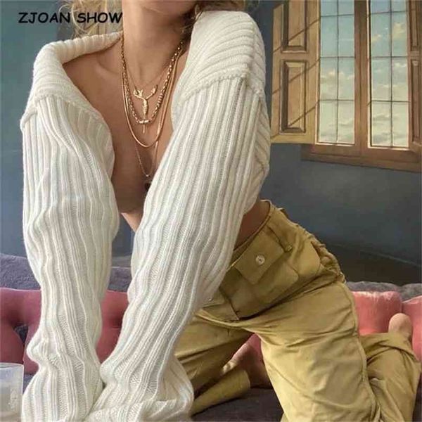 Şık Çizgili Hattı Kabuk Örme Şal Kazak Kırpılmış Kadın Hırka Uzun Kollu Eşarp Streetwear Sonbahar Kış 210914
