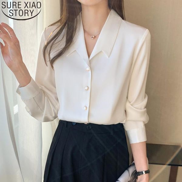 

women's blouses & shirts women white green blouse long sleeve shirt korean silk satin elegant plus size office lady 17792