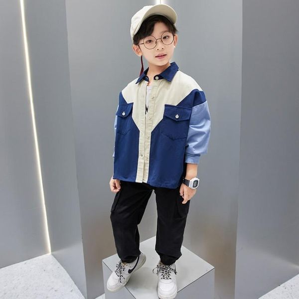 

jackets children shirt jacket kids casual fashion patchwork long sleeve teen boys contrast color spring outerwear 10 11 12 13, Blue;gray