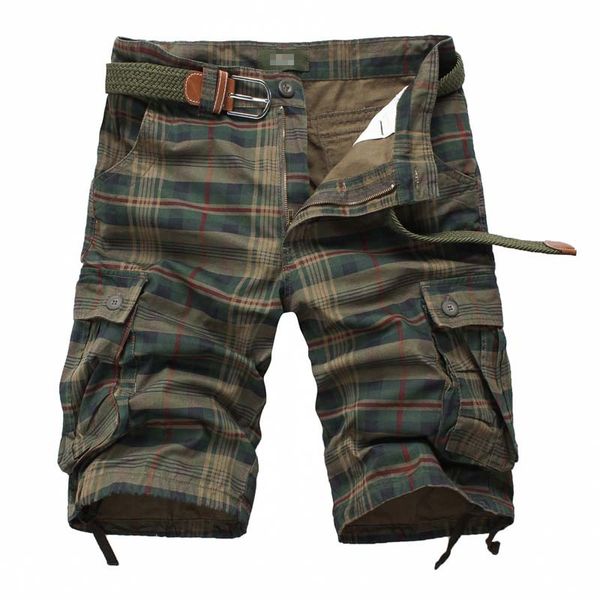

godlikeu men's cargo summer five-point multi-pocket plaid shorts men, White;black