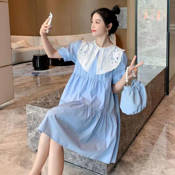 

maternity dresses summer short-sleeved dress korean version loose fresh fashion trend plus size women's, White