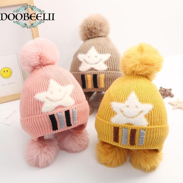 

caps & hats children's hat autumn and winter baby wool cap earmuffs boys girls plus velvet thickened knitted, Yellow