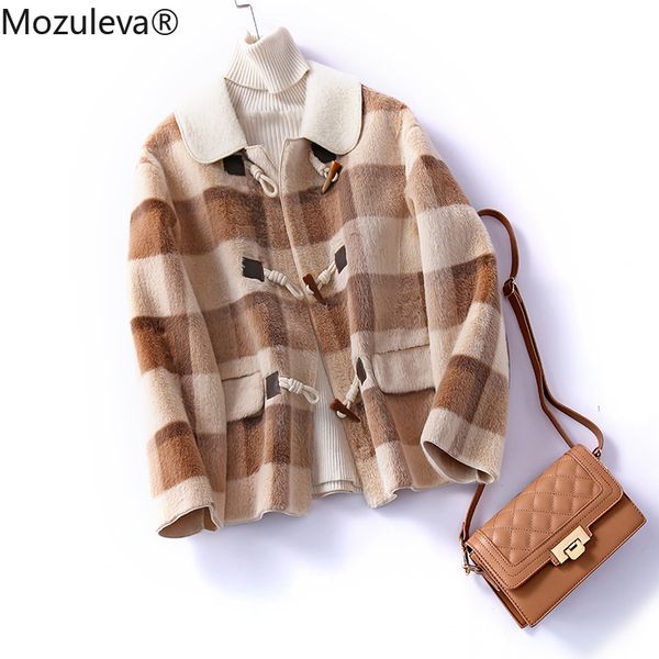 

220 elegant plaid woolen coat short fashion women's short-height fur ladies faux thick warm women 210427, Black