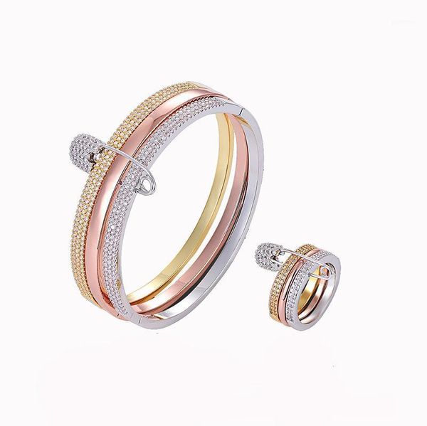

new fine jewelry zircon pin 3color bangle ring wristband fashion accessories bangles wristlet rings1, Black