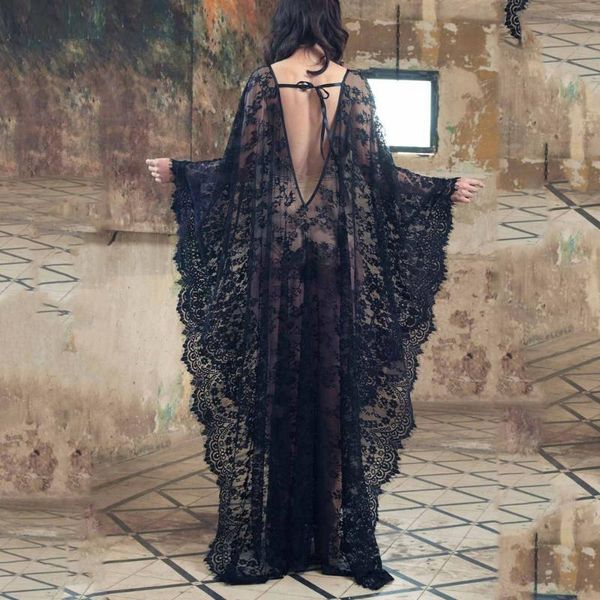 

women's swimwear 2021 womens wear kaftan ladies lace chiffon kimono beach bikini cover up wrap beachwear mesh long dresses, White;black