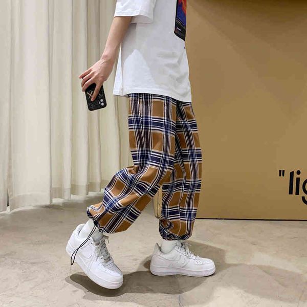 

pant spring summer plaid men's fashion retro casual men streetwear loose hip-hop straight wide-leg pants mens trousers, Black