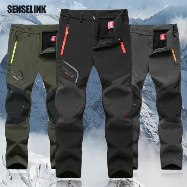 

men's pants autumn winter men outdoor plus size fleece warm waterproof windproof breathable trousers sports hiking cargo 6xl, Black