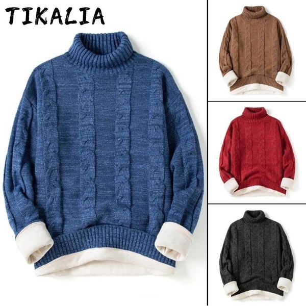 

men's sweaters 2021 autumn and winter casual fashion turtleneck sweater men trend lapel plus velvet knit bottoming shirt, White;black