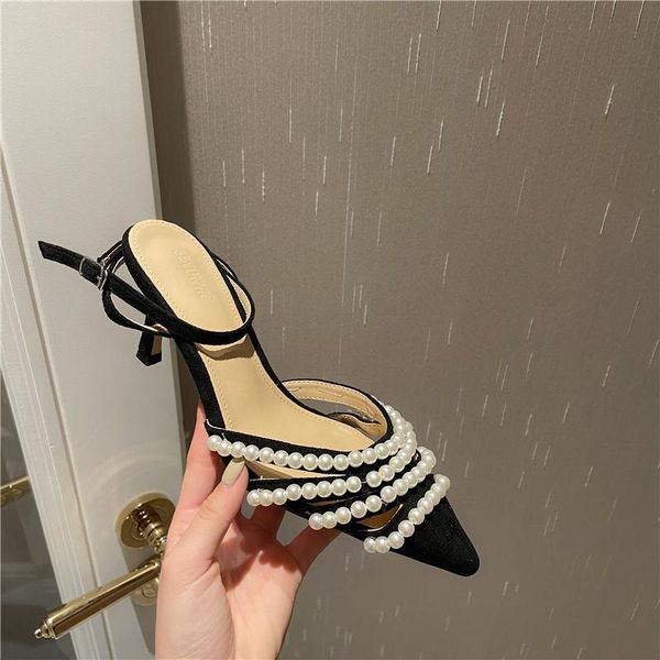

sandals pointed toe women high heeled back shoes, Black