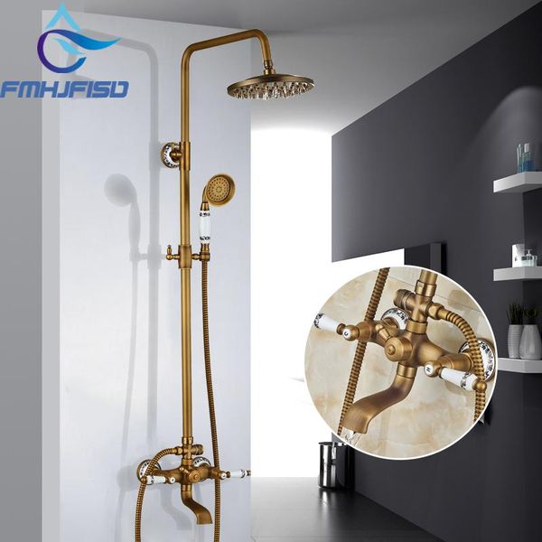 

bathroom antique brass bath shower faucet 8" head outdoor and cold taps mixer water sets
