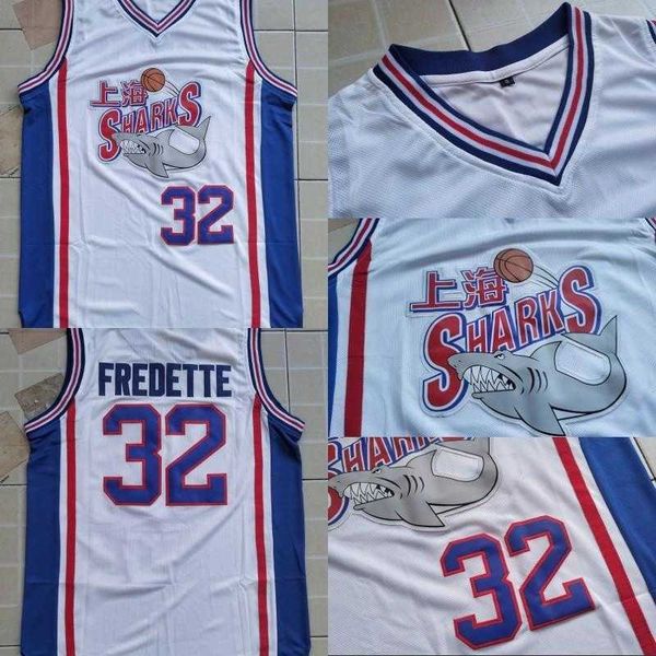 Mens NCAA Brigham Young Cougars 32 Jimmer Fredette Shanghai Sharks Jerseys University College Filme Basquete Jersey Branco Azul