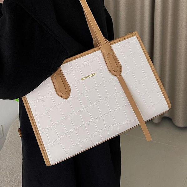 

evening bags vintage pu leather tote for women 2021 designer handbag stone pattern shoulder bag female contrast color armpit