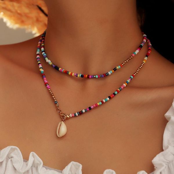

pendant necklaces bohemian style colorful rice bead necklace for women shell chain choker 2021 fashion korean version prom jewelry gift, Silver