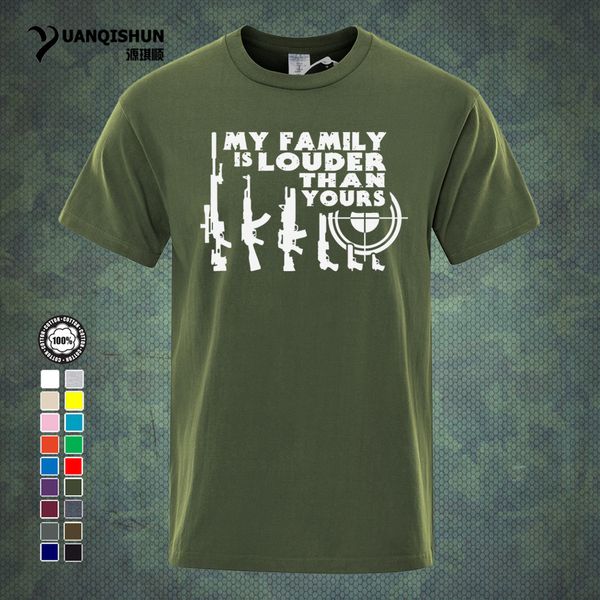 

yuanqishun fuuny letter print men t shirt my family is louder than yours guns t-shirt 16 colors fashion mens short sleeves tee 0153-m, White;black