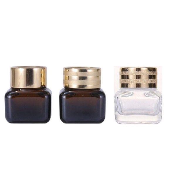 

storage bottles & jars 15g brown square glass cosmetic jar with gold lid refillable container eye cream small clear packaging bottle 15piece