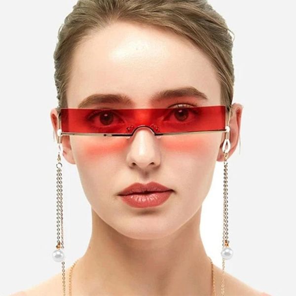 

sunglasses 2021 personalized square shades for women fashion wild rimless glasses small frame spectacles conjoined piece, White;black