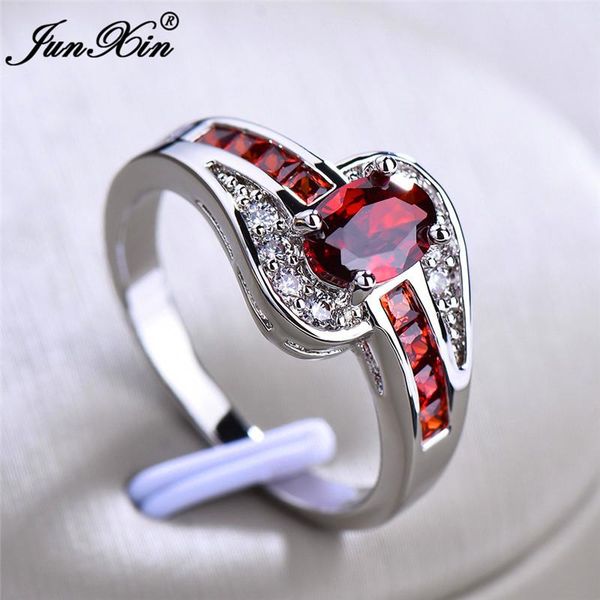 

wedding rings cute crystal female big red stone ring fashion 925 silver vintage white blue green purple for women, Slivery;golden