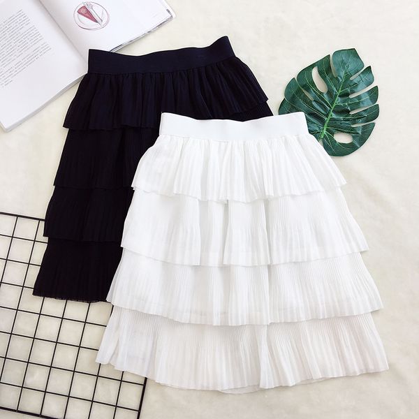

skirts cakee short skirt girl chiffon pleated sweet tiered solid black/white mini summer skirts