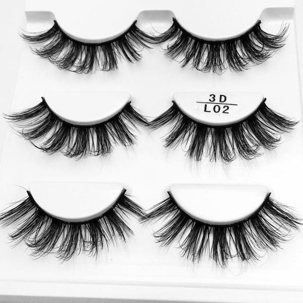 

3 pair 3d mink eyelashes handmade lashes natural long eye cross thick curl false 1cm-1.5cm1
