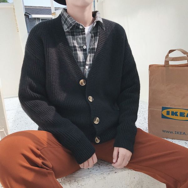 

men's sweaters spring and autumn cardigan sweater women's coats loose solid color casual korean knitwear warm couple jacket yyo7, White;black