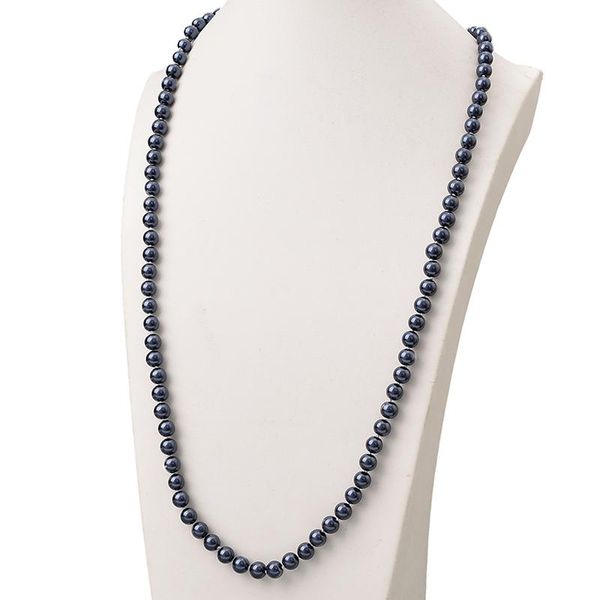 

chains 8mm size for dark blue long pearls necklace elegant ladies statement women synthetic jewelry 36inch h854, Silver