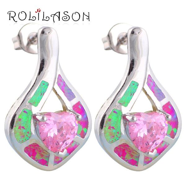 

stud supper supplier pink purple fire opal silver stamped zircon earrings fashionl jewelry*opal jewelry oe305, Golden;silver