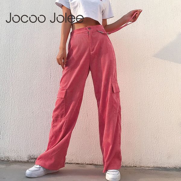 

high waist cargo pants vintage wide legging trousers casual loose women autumn hip hop straight 210428, Black;white