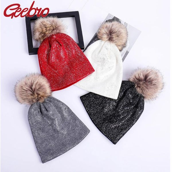 

beanie/skull caps geebro women fashion sequin beanies with pompom hats cute warm winter knitted soft solid color skullies casual girls bonne, Blue;gray