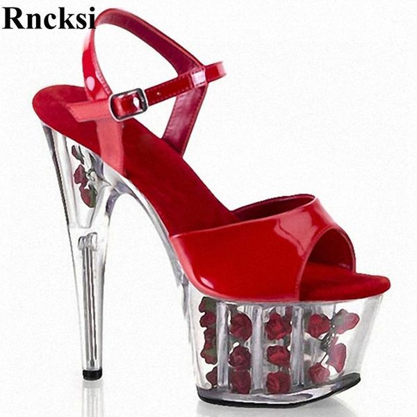 

sandals rncksi ankle strap red flower sole design 15cm high heel shoes sandals, pole dance shoes, wedding1, Black
