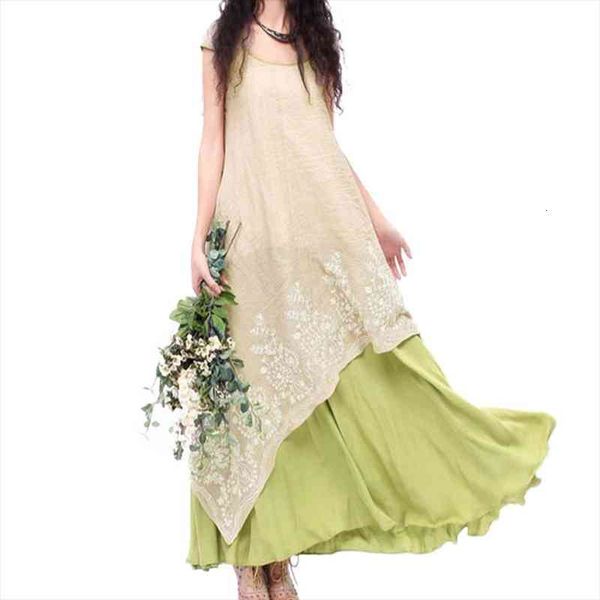 

boho beach summer elegant womens dress vintage floral embroidery tunic maxi long to the floor plus size linen, Black;gray