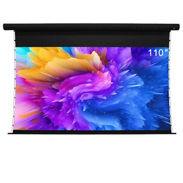 110 inch automatic Tab-tensioned hanging projector screen home theater movie portable HD white PVC cinema