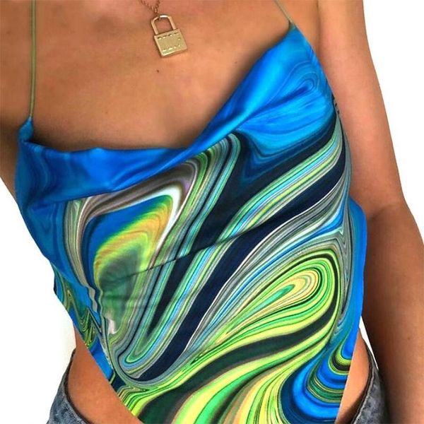 

women's tanks & camis 90s aesthetic summer camisole corset for women bandage backless halter tank blue art print crop y2k e-gi, White
