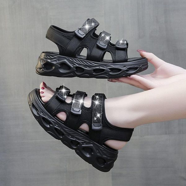 

dress shoes 2021 summer fashion women's flat canvas sandals hook loop casual female outdoor sports sandal black white