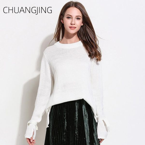

women's sweaters autumn casual knitted sweater women winter 2021 solid o-neck loose long sleeve pullovers plus size ladies sweet, White;black
