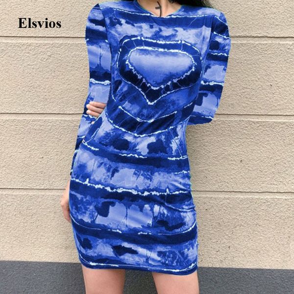 

casual dresses women spring long sleeve party heart striped tie-dye print bodycon vestidos autumn elegant o neck mini fa3k, Black;gray