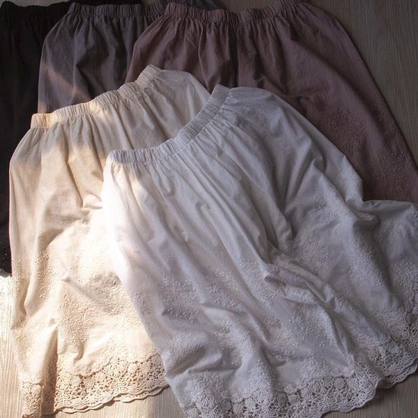 

women's pants & capris harajuku summer lace embroidery elastic waist casual wide leg sweet mori girl cottagecore soft trousers pantalon, Black;white